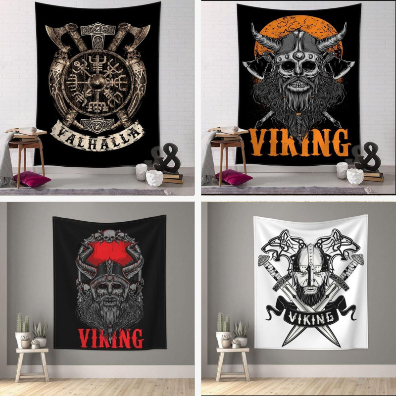 Gobelēna vikingu gobelēns, vintage noslēpumainas vārnas gobelēns, sienas dekors, Bohēmijas taro gobelēns, viesistaba