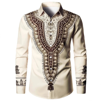 Απλό ανδρικό μακρυμάνικο πουκάμισο με διασταυρούμενη γραμμή, ρετρό έθνικ ριγέ, ανοιξιάτικο και φθινοπωρινό σχέδιο, 3D ψηφιακή εκτύπωση σε τοπ