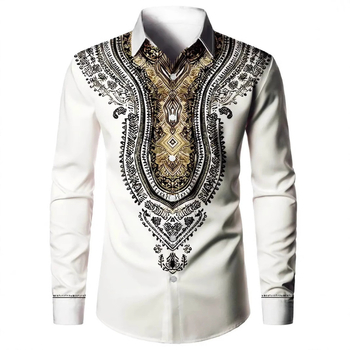 Απλό ανδρικό μακρυμάνικο πουκάμισο με διασταυρούμενη γραμμή, ρετρό έθνικ ριγέ, ανοιξιάτικο και φθινοπωρινό σχέδιο, 3D ψηφιακή εκτύπωση σε τοπ