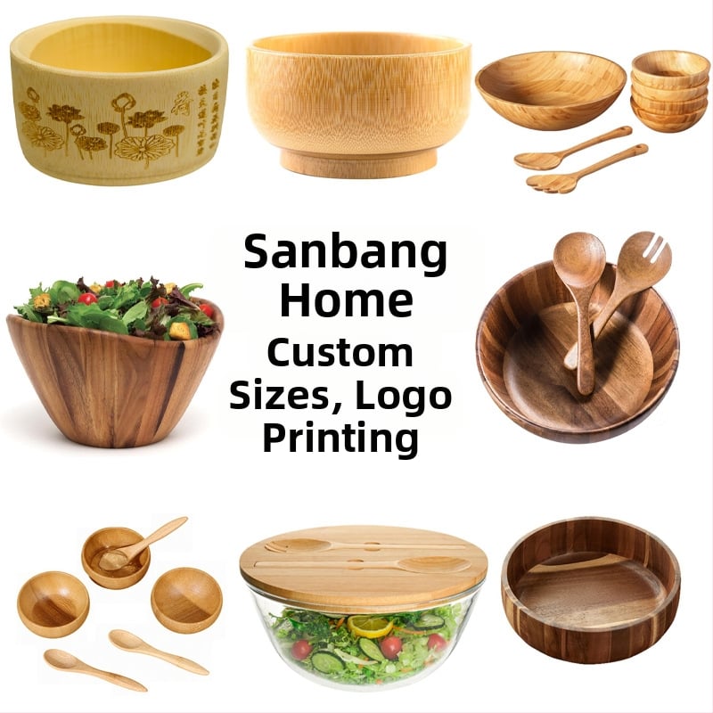 Akacijos medienos salotų dubuo namams, natūralaus bambuko dubuo, ypač didelis medinis makaronų dubuo, vaikiškas dubuo, apsaugantis nuo kritimo ir nudegimų