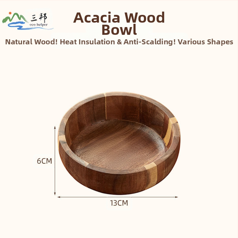 Akácfa salátástál otthoni használatra, természetes bambusztál, extra nagy fa tésztatál, gyermek leesés- és forrázásgátló tál