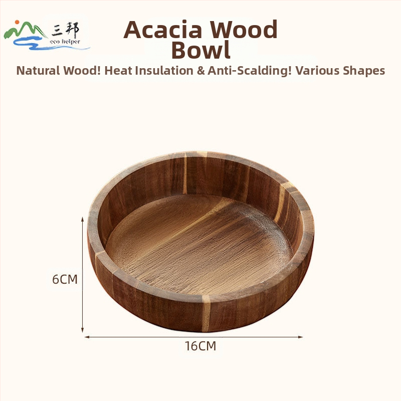 Akácfa salátástál otthoni használatra, természetes bambusztál, extra nagy fa tésztatál, gyermek leesés- és forrázásgátló tál