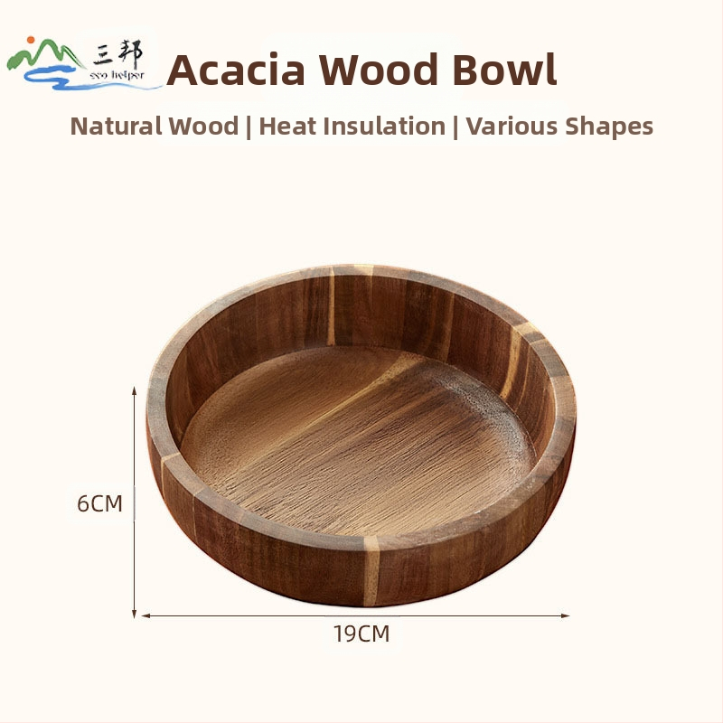 Akácfa salátástál otthoni használatra, természetes bambusztál, extra nagy fa tésztatál, gyermek leesés- és forrázásgátló tál