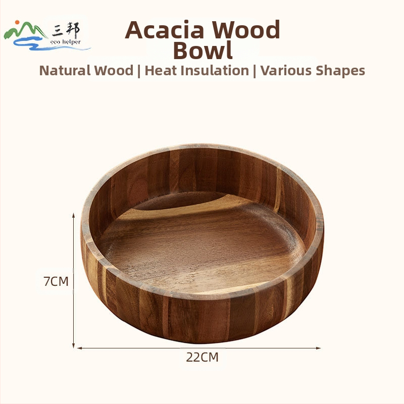 Akácfa salátástál otthoni használatra, természetes bambusztál, extra nagy fa tésztatál, gyermek leesés- és forrázásgátló tál