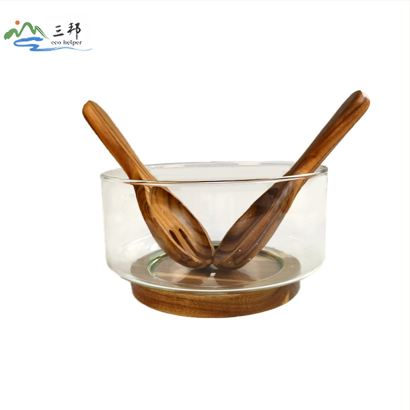 Akácfa salátástál otthoni használatra, természetes bambusztál, extra nagy fa tésztatál, gyermek leesés- és forrázásgátló tál