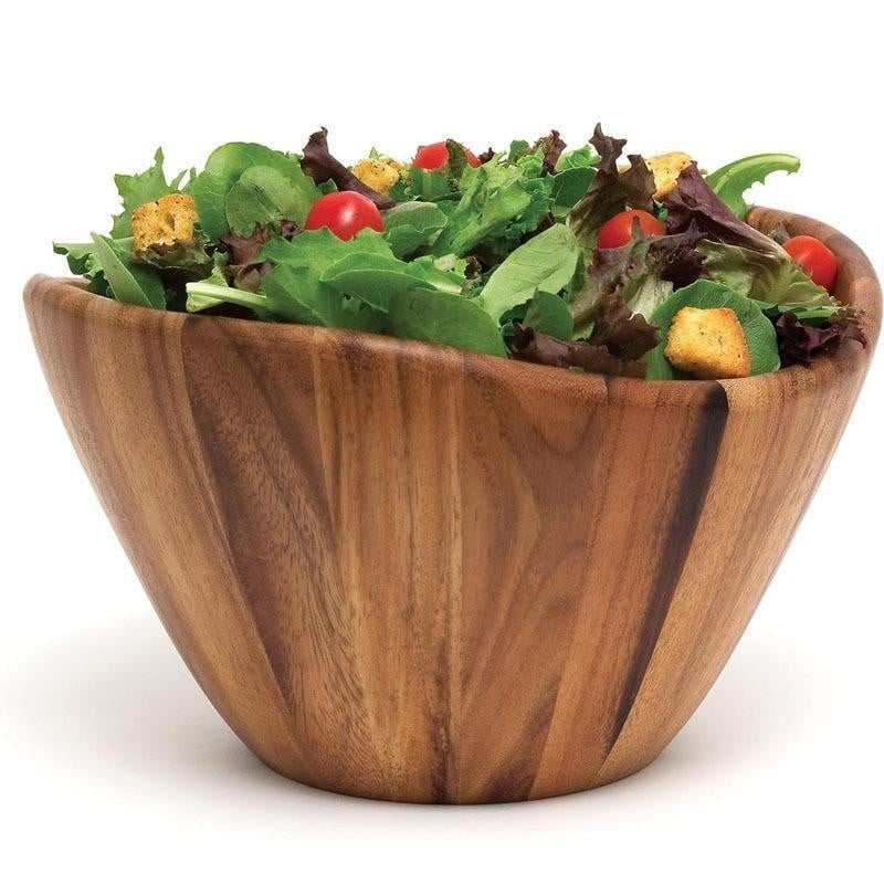 Akácfa salátástál otthoni használatra, természetes bambusztál, extra nagy fa tésztatál, gyermek leesés- és forrázásgátló tál