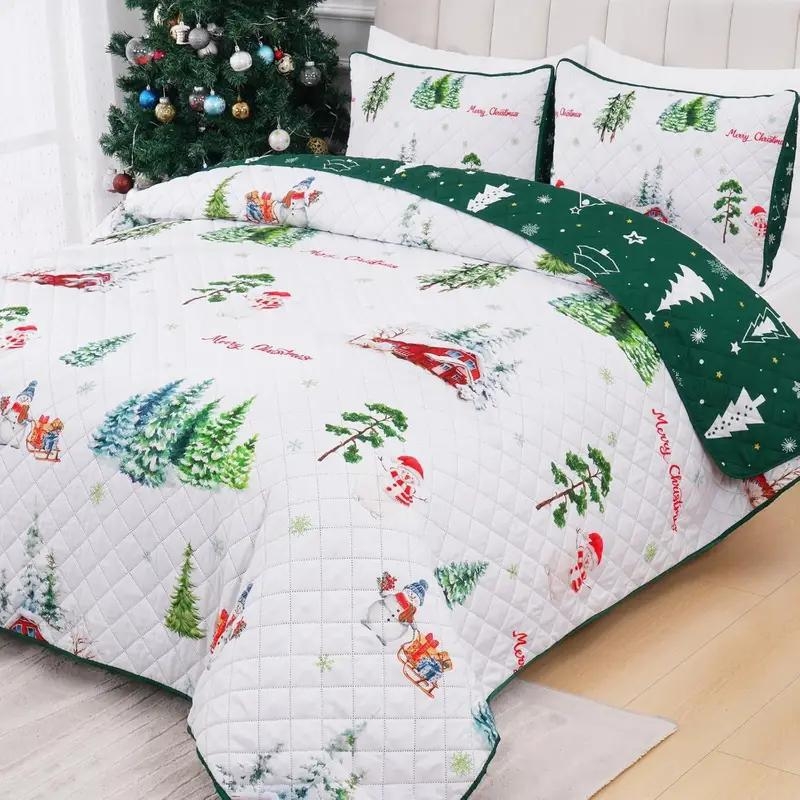 2025 m. karštas kalėdinis žiemos trijų dalių lovos komplektas, šlifuojamas antklodės užvalkalas, pagalvės užvalkalas, HD skaitmeninis spausdinimas, suasmenintas gaminimas