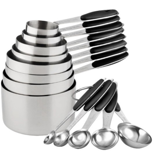 Nerūdijančio plieno matavimo puodelių ir matavimo šaukštų rinkinys, 23 dalys su skale, magnetinis dvigalvis matavimo šaukštas, aukso spalvos, juodas kepimo matavimo įrankis