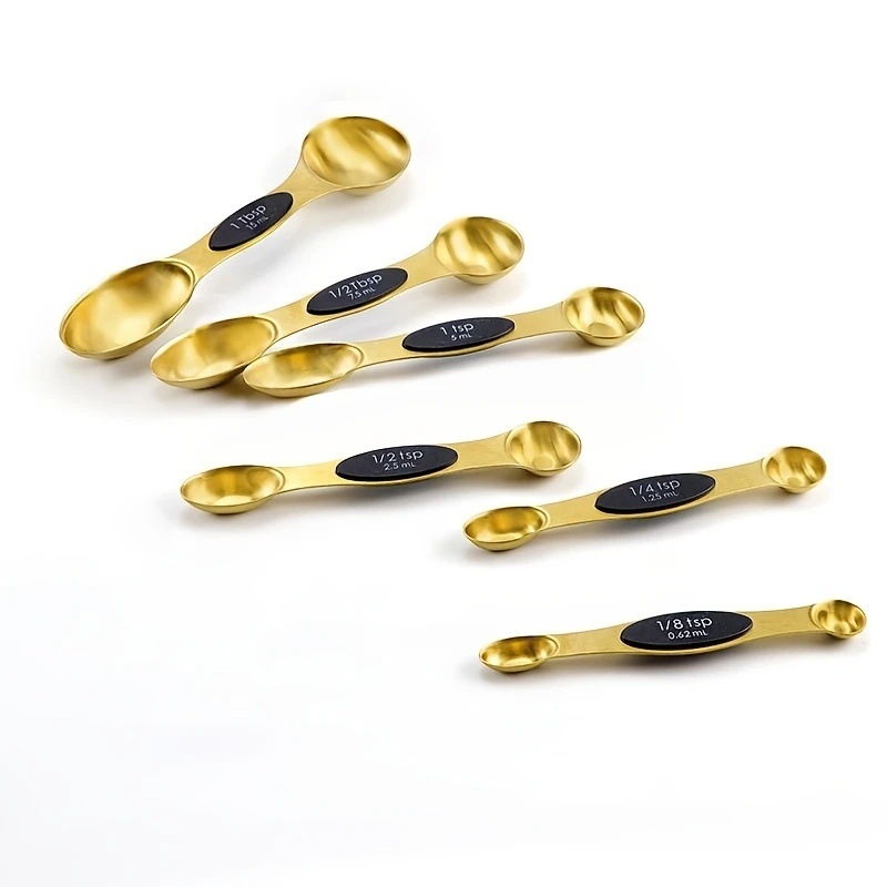 Nerūdijančio plieno matavimo puodelių ir matavimo šaukštų rinkinys, 23 dalys su skale, magnetinis dvigalvis matavimo šaukštas, aukso spalvos, juodas kepimo matavimo įrankis