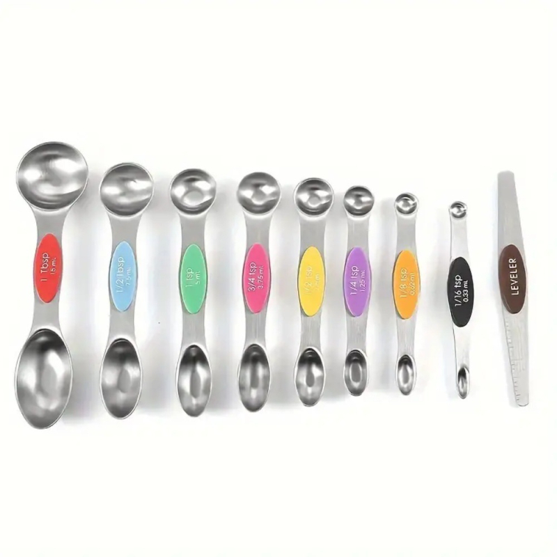 Nerūdijančio plieno matavimo puodelių ir matavimo šaukštų rinkinys, 23 dalys su skale, magnetinis dvigalvis matavimo šaukštas, aukso spalvos, juodas kepimo matavimo įrankis