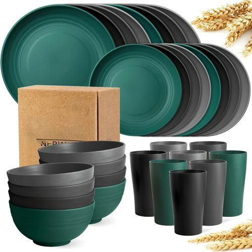 Temu Amazon Explosions Μπολ με Σιτάρι και Άχυρο, Σετ 32 τεμαχίων από Πηχτό Πλαστικό Πιάτο, Πιάτα και Σκεύη