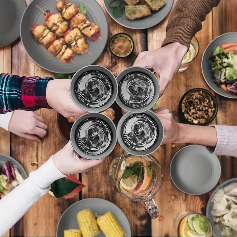 Temu Amazon Explosions búzaszalma tál, pohár, 32 darabos vastagított műanyag vacsoratányér edények étkészlet öltöny