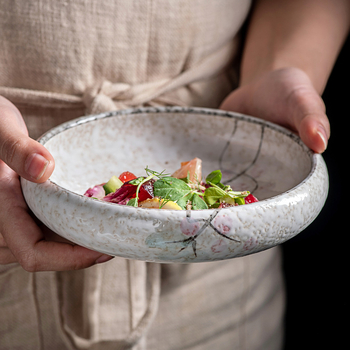 „Meiguang“ japoniško stiliaus keraminiai stalo įrankiai, 6 colių apvali gili lėkštė, korėjietiško stiliaus kimchi suši vaisių lėkštė, šaltų patiekalų stalo įrankiai