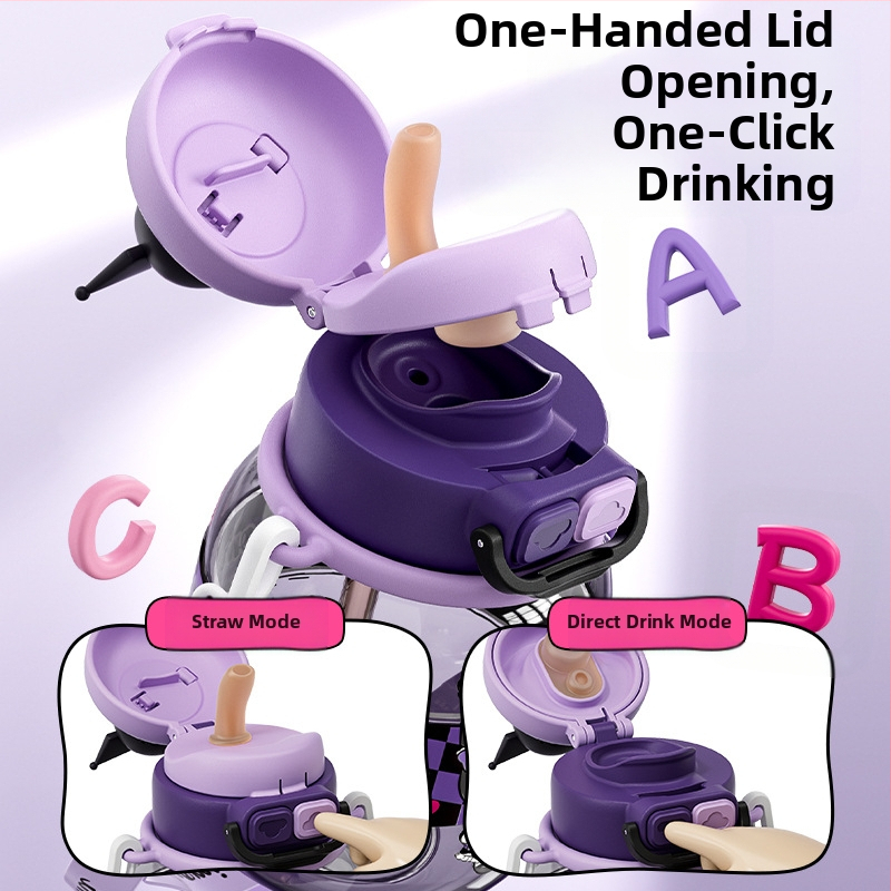 Детска чаша за вода Sanrio Nezha, лятна, за момичета, ученички, против падане, преносима, нова, с двойна сламка за пиене