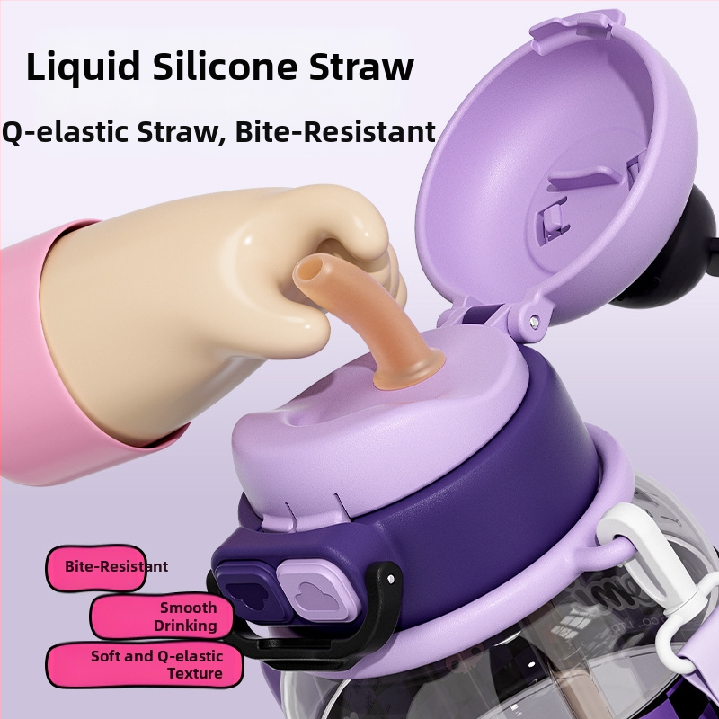 Детска чаша за вода Sanrio Nezha, лятна, за момичета, ученички, против падане, преносима, нова, с двойна сламка за пиене