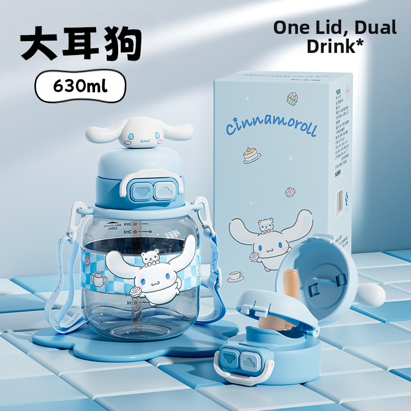 Sanrio Kidsren's Nezha vízipohár nyári lány diák iskoláslány esésgátló hordozható rajzfilm új dupla szívószálas pohár