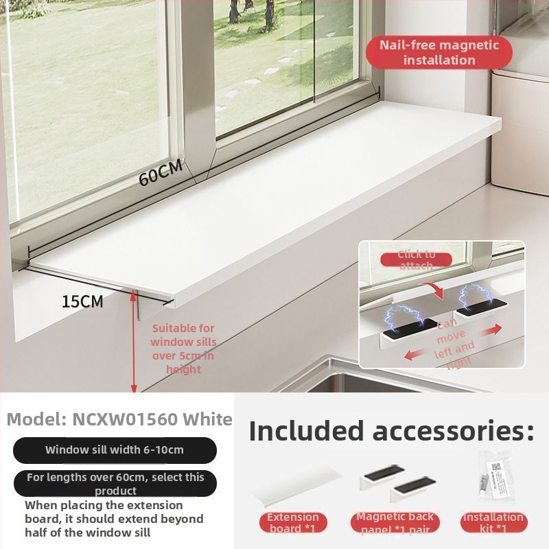 Löögivaba köögi aknalaua pikendusplaadi hoiuriiul, tööpinna laiendatud akna magnetiline vaheseina pikendus, kahekihiline hoiuriiul