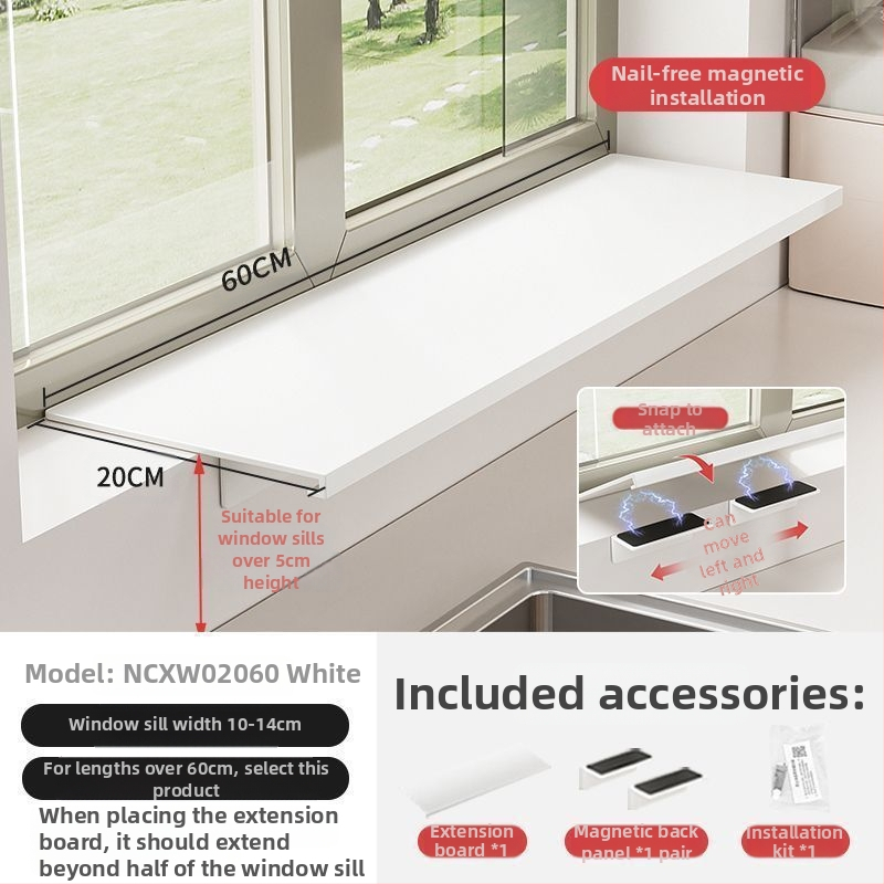 Löögivaba köögi aknalaua pikendusplaadi hoiuriiul, tööpinna laiendatud akna magnetiline vaheseina pikendus, kahekihiline hoiuriiul