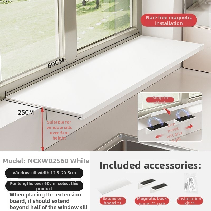 Löögivaba köögi aknalaua pikendusplaadi hoiuriiul, tööpinna laiendatud akna magnetiline vaheseina pikendus, kahekihiline hoiuriiul