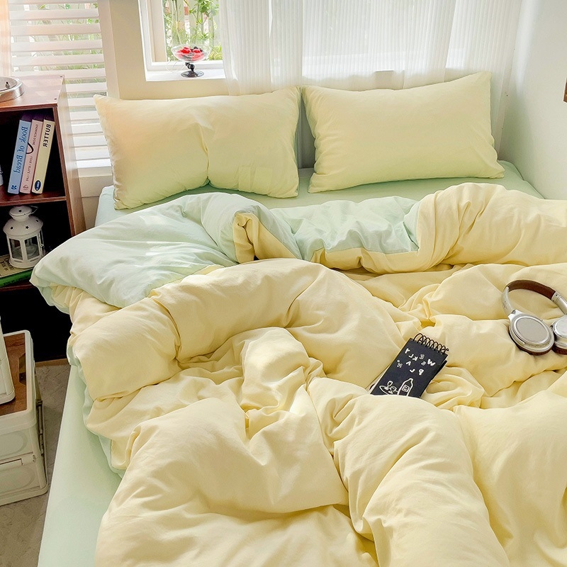 Naujas vienspalvis dvigubas skalbtas medvilninis trijų dalių komplektas, keturių dalių komplektas, paklodės ir paklodės su guma, bendrabučio viešbučio nakvynės ir pusryčių antklodės užvalkalai