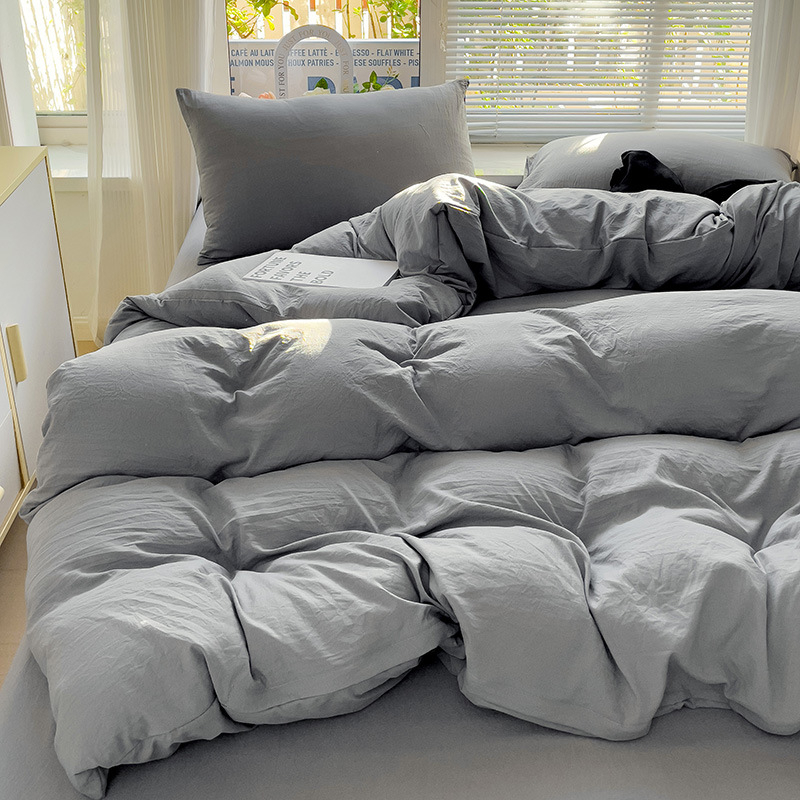 Naujas vienspalvis dvigubas skalbtas medvilninis trijų dalių komplektas, keturių dalių komplektas, paklodės ir paklodės su guma, bendrabučio viešbučio nakvynės ir pusryčių antklodės užvalkalai