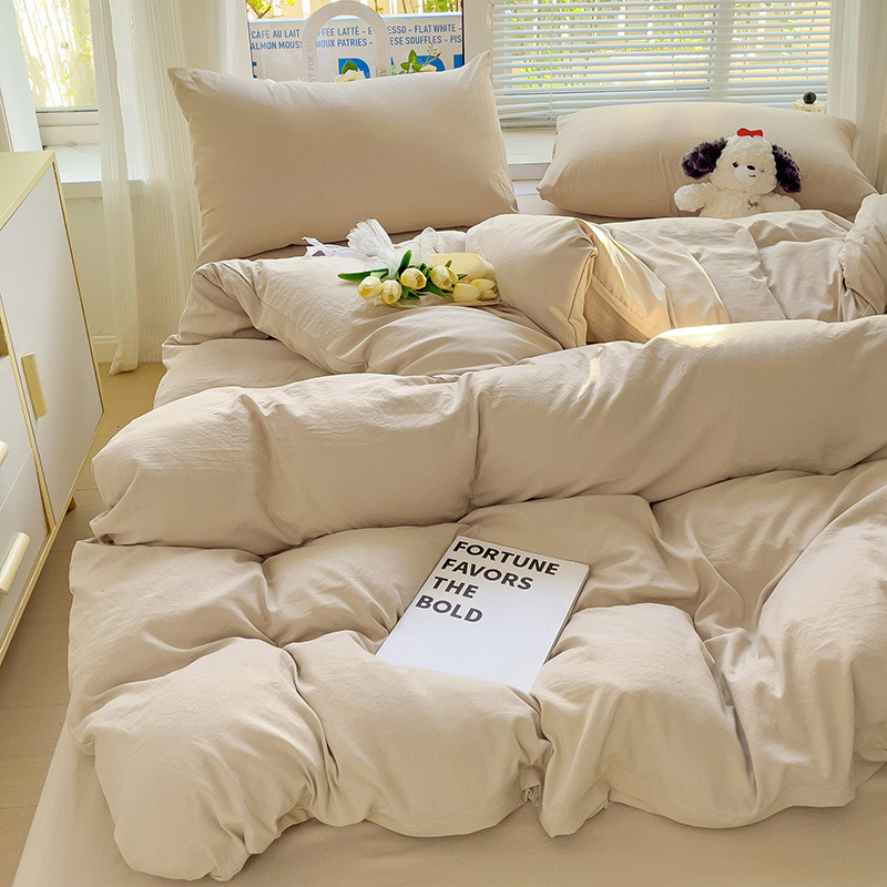 Naujas vienspalvis dvigubas skalbtas medvilninis trijų dalių komplektas, keturių dalių komplektas, paklodės ir paklodės su guma, bendrabučio viešbučio nakvynės ir pusryčių antklodės užvalkalai