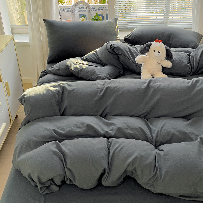 Naujas vienspalvis dvigubas skalbtas medvilninis trijų dalių komplektas, keturių dalių komplektas, paklodės ir paklodės su guma, bendrabučio viešbučio nakvynės ir pusryčių antklodės užvalkalai