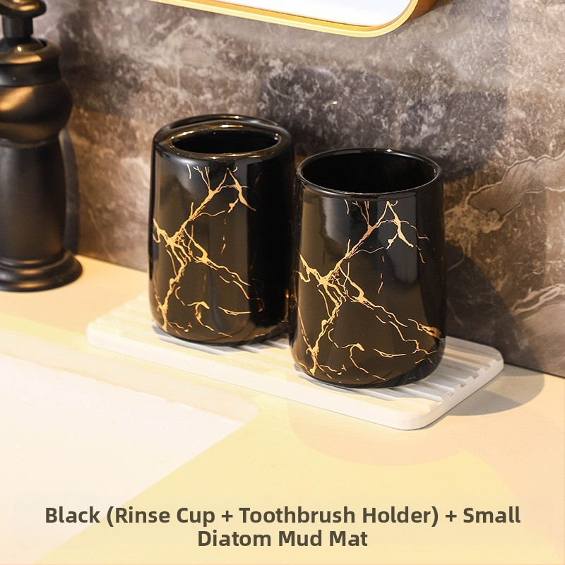 Euroopa stiilis moodne tekiga hoiustatav hambaharjahoidja majapidamise vannitoas marmormustriga keraamiline kosmeetiline paarile mõeldud hambaharja tass