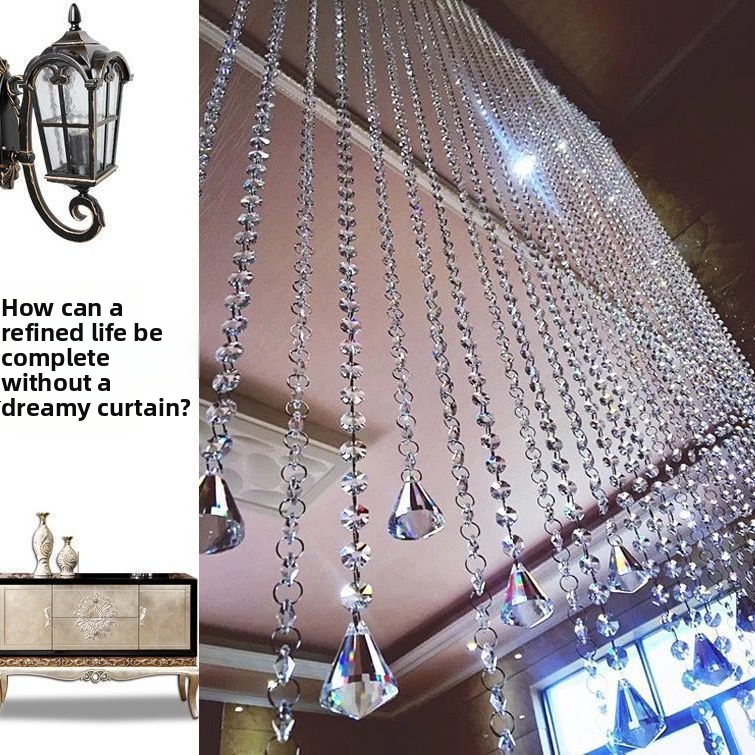 Krištolinių karoliukų užuolaidų pertvara, svetainė, miegamasis, fengšui dekoracija, praėjimas, vonios kambarys, užuolaidų ekranas, be perforatorių, karoliukų durų užuolaida