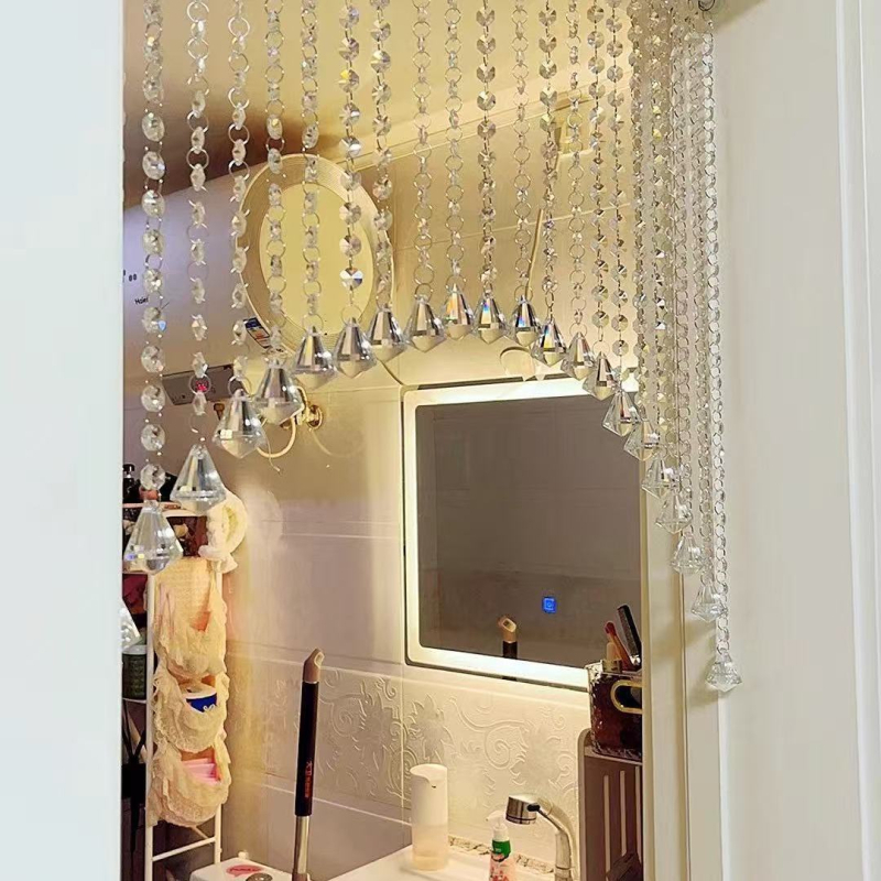 Krištolinių karoliukų užuolaidų pertvara, svetainė, miegamasis, fengšui dekoracija, praėjimas, vonios kambarys, užuolaidų ekranas, be perforatorių, karoliukų durų užuolaida