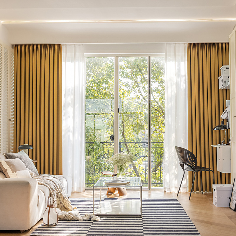 Miegamojo užuolaidos, visiškai užtamsintos, sutirštintos medvilnės ir lino, modernios, paprastos prancūziško įėjimo, prabangios „matcha“ spalvos, apdailos svetainės, gamyklinis tiesioginis pardavimas.