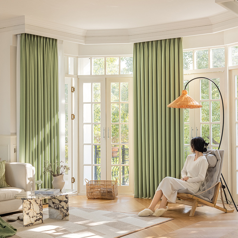 Miegamojo užuolaidos, visiškai užtamsintos, sutirštintos medvilnės ir lino, modernios, paprastos prancūziško įėjimo, prabangios „matcha“ spalvos, apdailos svetainės, gamyklinis tiesioginis pardavimas.