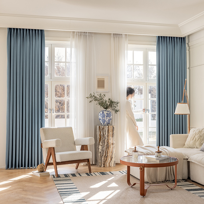 Miegamojo užuolaidos, visiškai užtamsintos, sutirštintos medvilnės ir lino, modernios, paprastos prancūziško įėjimo, prabangios „matcha“ spalvos, apdailos svetainės, gamyklinis tiesioginis pardavimas.