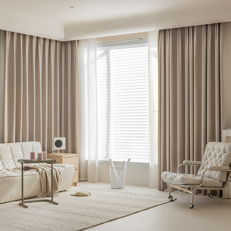 Miegamojo užuolaidos, visiškai užtamsintos, sutirštintos medvilnės ir lino, modernios, paprastos prancūziško įėjimo, prabangios „matcha“ spalvos, apdailos svetainės, gamyklinis tiesioginis pardavimas.