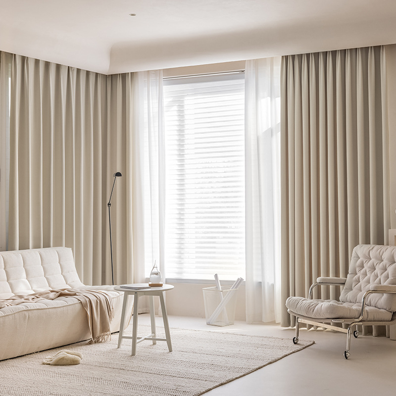 Miegamojo užuolaidos, visiškai užtamsintos, sutirštintos medvilnės ir lino, modernios, paprastos prancūziško įėjimo, prabangios „matcha“ spalvos, apdailos svetainės, gamyklinis tiesioginis pardavimas.