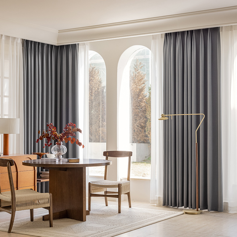 Miegamojo užuolaidos, visiškai užtamsintos, sutirštintos medvilnės ir lino, modernios, paprastos prancūziško įėjimo, prabangios „matcha“ spalvos, apdailos svetainės, gamyklinis tiesioginis pardavimas.