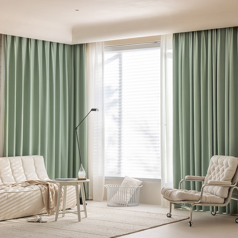 Miegamojo užuolaidos, visiškai užtamsintos, sutirštintos medvilnės ir lino, modernios, paprastos prancūziško įėjimo, prabangios „matcha“ spalvos, apdailos svetainės, gamyklinis tiesioginis pardavimas.