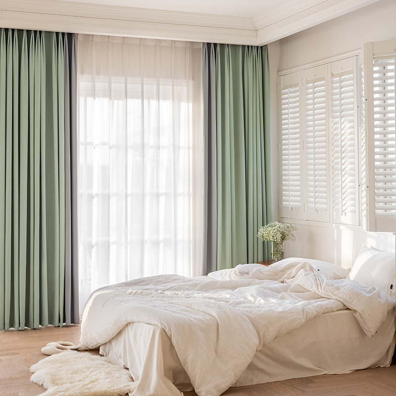 Miegamojo užuolaidos, visiškai užtamsintos, sutirštintos medvilnės ir lino, modernios, paprastos prancūziško įėjimo, prabangios „matcha“ spalvos, apdailos svetainės, gamyklinis tiesioginis pardavimas.