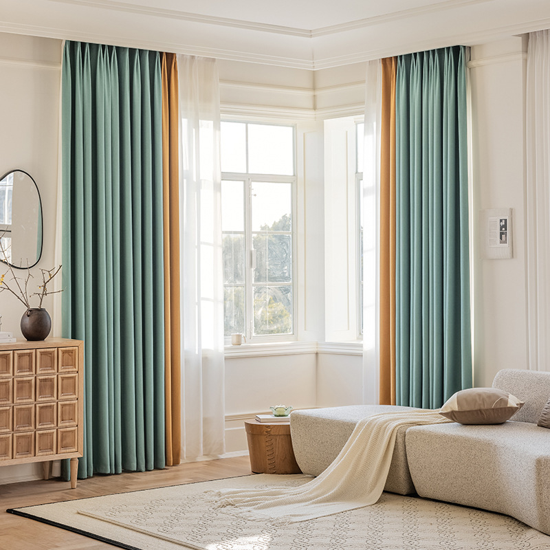 Miegamojo užuolaidos, visiškai užtamsintos, sutirštintos medvilnės ir lino, modernios, paprastos prancūziško įėjimo, prabangios „matcha“ spalvos, apdailos svetainės, gamyklinis tiesioginis pardavimas.