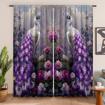 2 vnt. „Peacock Curtain Factory“ 3D skaitmeninis spausdinimas, tarpvalstybinė „Amazon“ užuolaidų karšto pardavimo gėlė