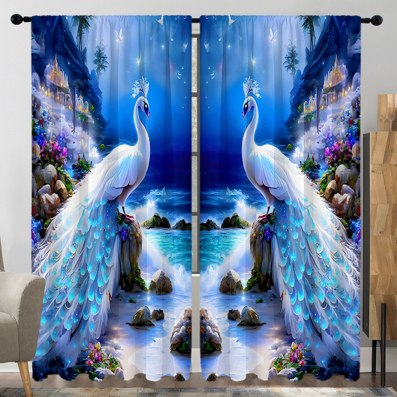 2 vnt. „Peacock Curtain Factory“ 3D skaitmeninis spausdinimas, tarpvalstybinė „Amazon“ užuolaidų karšto pardavimo gėlė