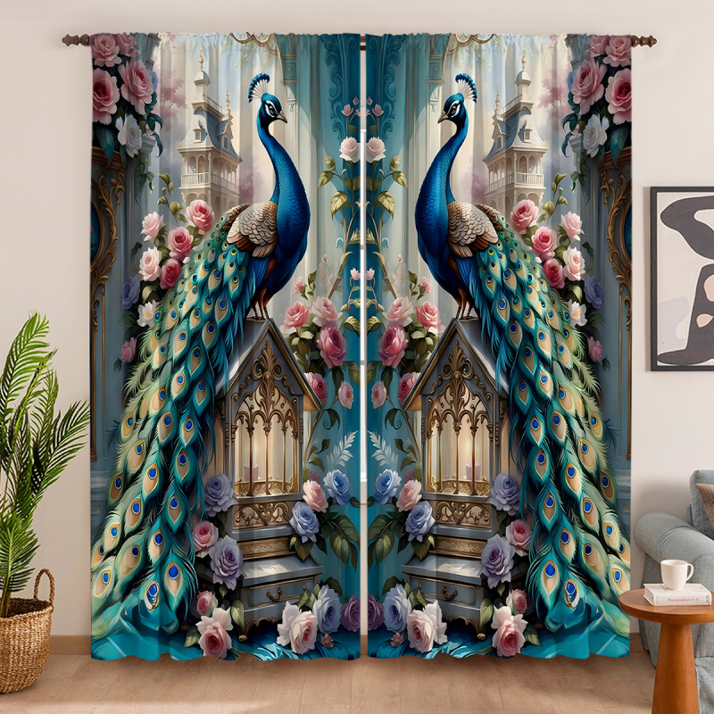 2 vnt. „Peacock Curtain Factory“ 3D skaitmeninis spausdinimas, tarpvalstybinė „Amazon“ užuolaidų karšto pardavimo gėlė