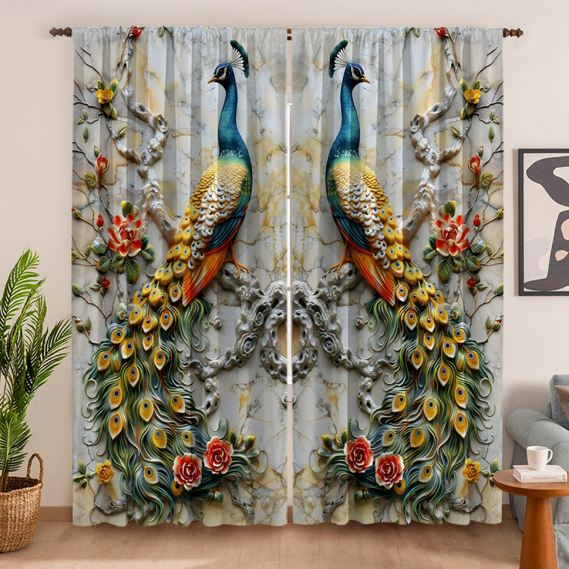 2 vnt. „Peacock Curtain Factory“ 3D skaitmeninis spausdinimas, tarpvalstybinė „Amazon“ užuolaidų karšto pardavimo gėlė