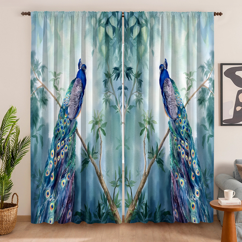 2 vnt. „Peacock Curtain Factory“ 3D skaitmeninis spausdinimas, tarpvalstybinė „Amazon“ užuolaidų karšto pardavimo gėlė