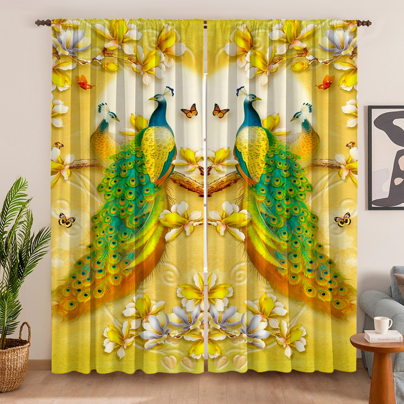 2 vnt. „Peacock Curtain Factory“ 3D skaitmeninis spausdinimas, tarpvalstybinė „Amazon“ užuolaidų karšto pardavimo gėlė