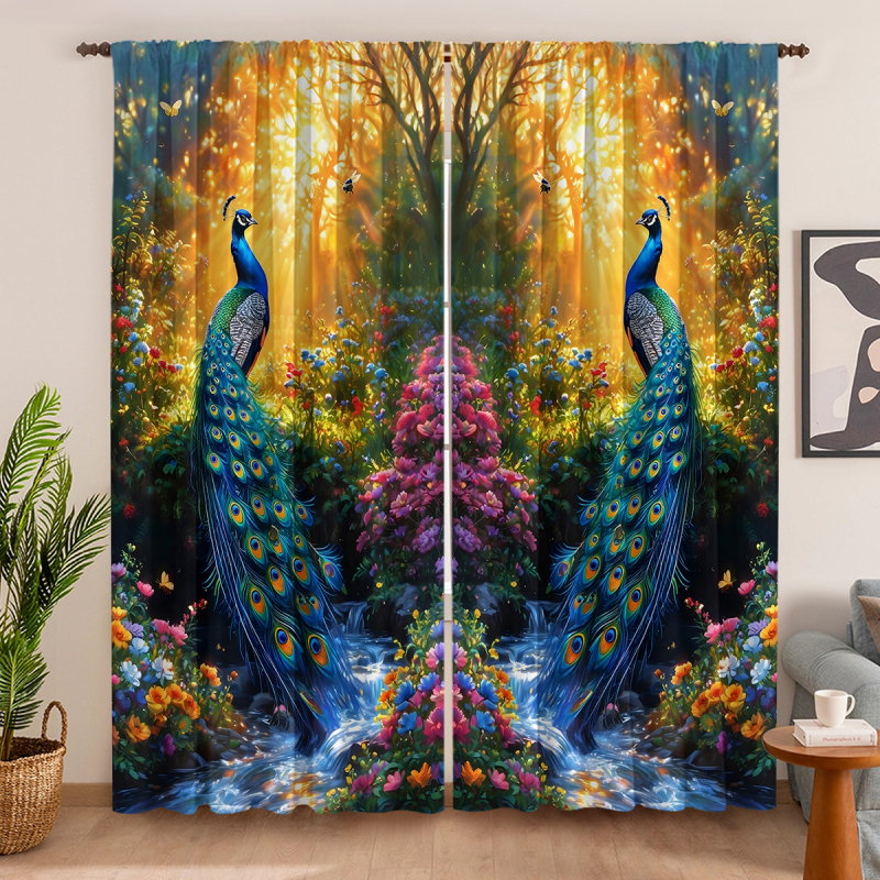2 vnt. „Peacock Curtain Factory“ 3D skaitmeninis spausdinimas, tarpvalstybinė „Amazon“ užuolaidų karšto pardavimo gėlė