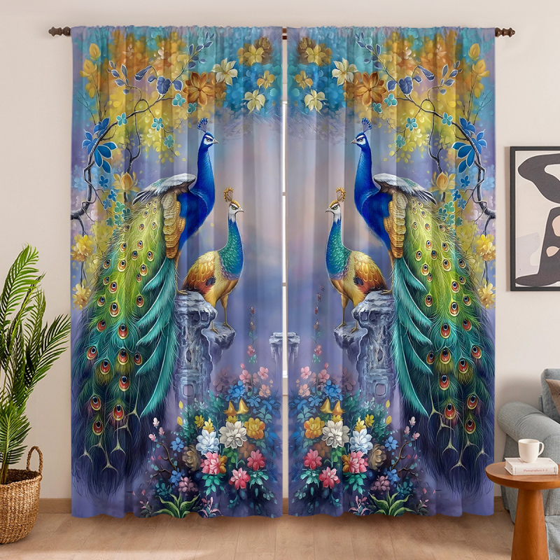 2 vnt. „Peacock Curtain Factory“ 3D skaitmeninis spausdinimas, tarpvalstybinė „Amazon“ užuolaidų karšto pardavimo gėlė