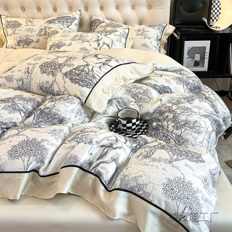 Vasaras ledus zīda četrdaļīgs komplekts, grezns, augstas klases mazgāts Tencel gultas palagu segas pārvalks, vēsas sajūtas gultasveļa, 2025. gada jauns stils