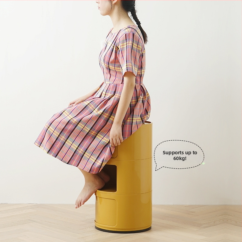 Nordic Ins Internet Celebrity Кръгла нощна масичка Модерен минималистичен пластмасов шкаф за съхранение Шкаф за съхранение в хол Многослоен малък страничен шкаф