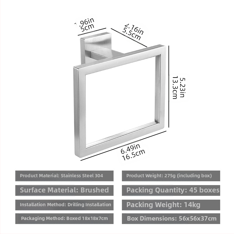 ♡Skersinis kvadratinis vamzdinis rankšluosčių kabykla, nerūdijančio plieno rankšluosčių kabykla, rankšluosčių žiedas, vonios kambario palto kabliukas, servetėlių laikiklis, vonios kambario pakabinimas